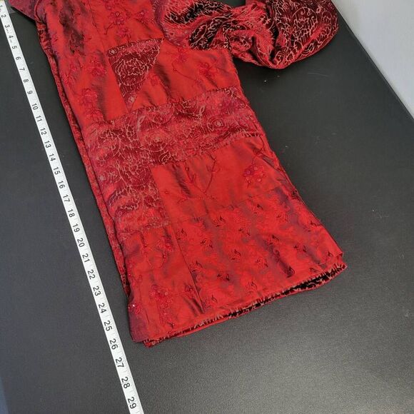 Coldwater Creek Silk Velvet Burnout Button Up Top Size L Red Embroidered Artsy - Picture 7 of 7